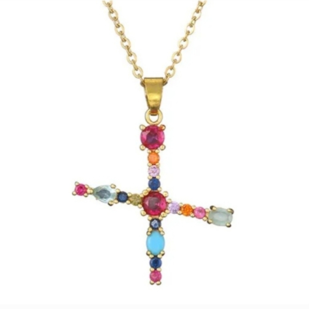 X Initial Pendant Necklace Rhinestone Gold Tone Chain